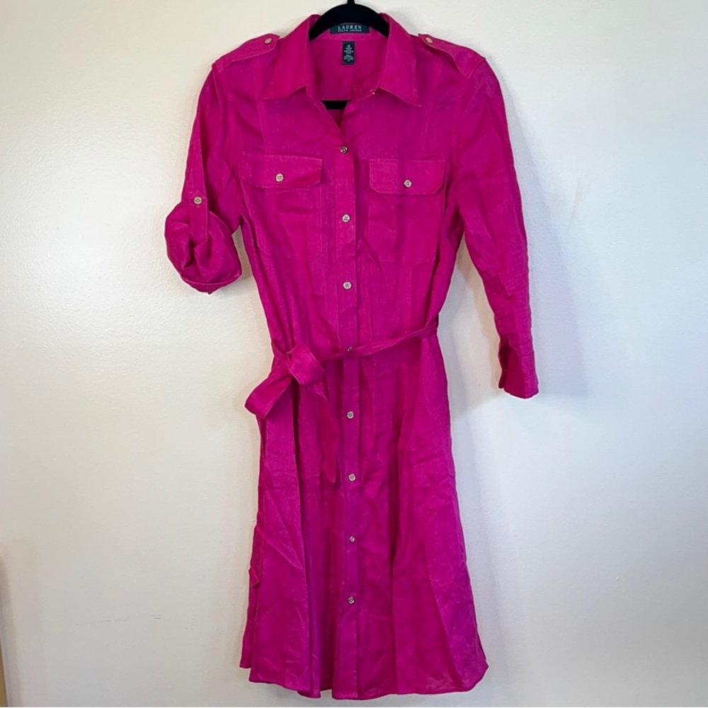Lauren Ralph Lauren Pink Linen Button-Up Dress